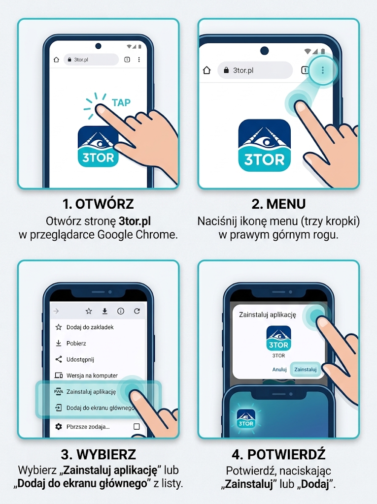Instrukcja dodania strony 3TOR do ekranu głównego telefonu z Androidem